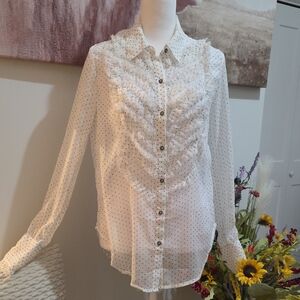 Free People Sheer White Polka Dot Blouse